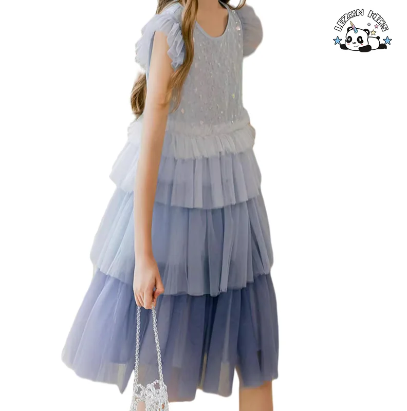 LEZONKIDS - New Arrive Summer Princess Party Dress Multi Layer Cake Tulle Flowers Girls Dress for 2-8T Kids